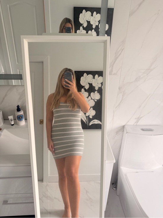 Forever 21 Dresses & Skirts - Forever 21 Gray and White Striped Knit Mini Dress